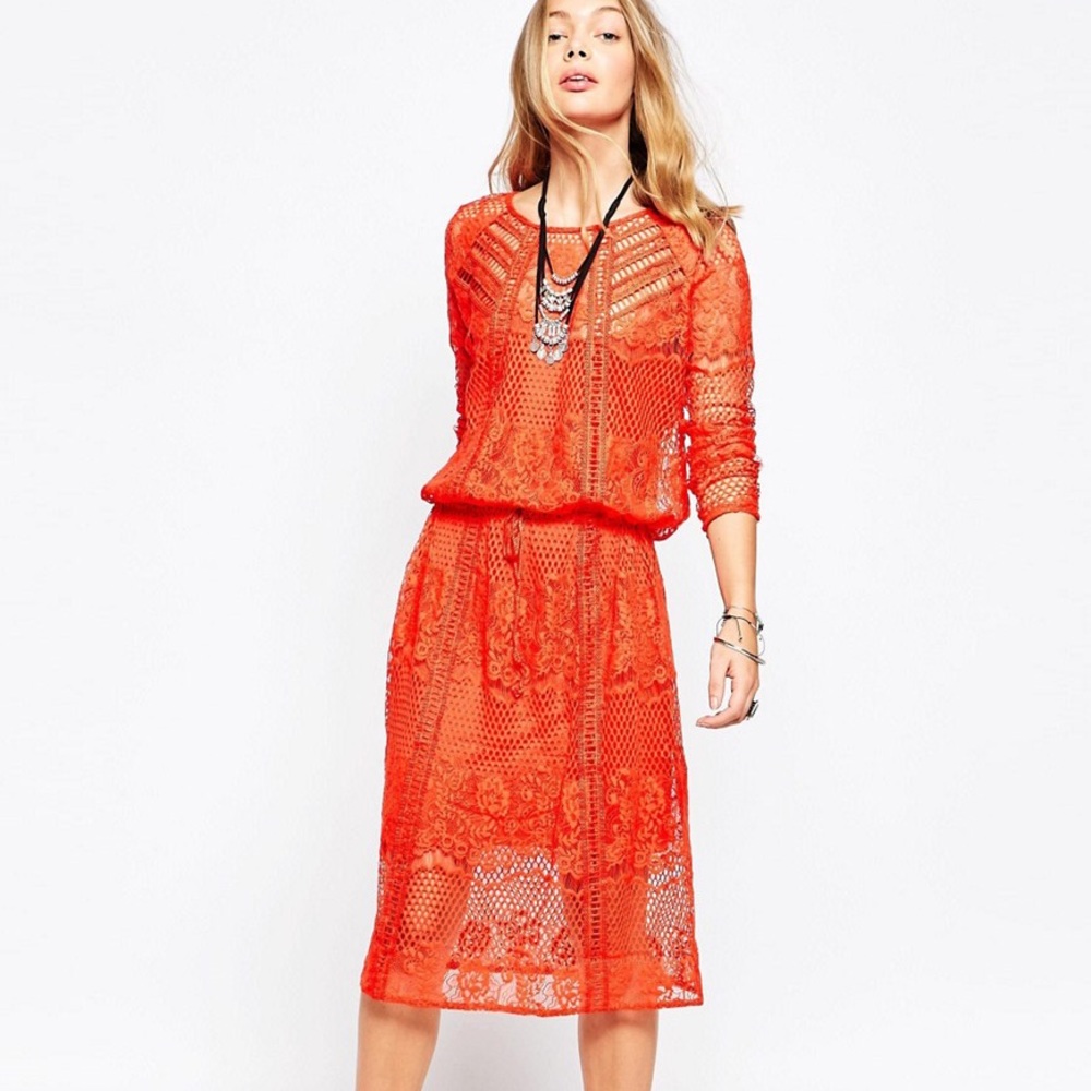 Free People Luna Lace Red Crochet Dress - XS